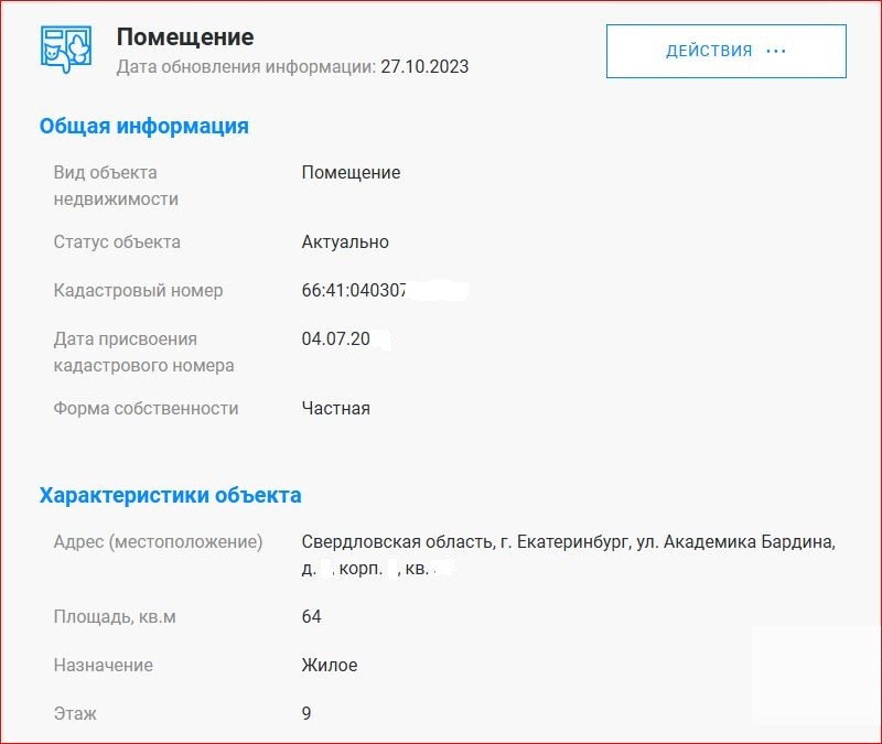 Данные о недвижимости